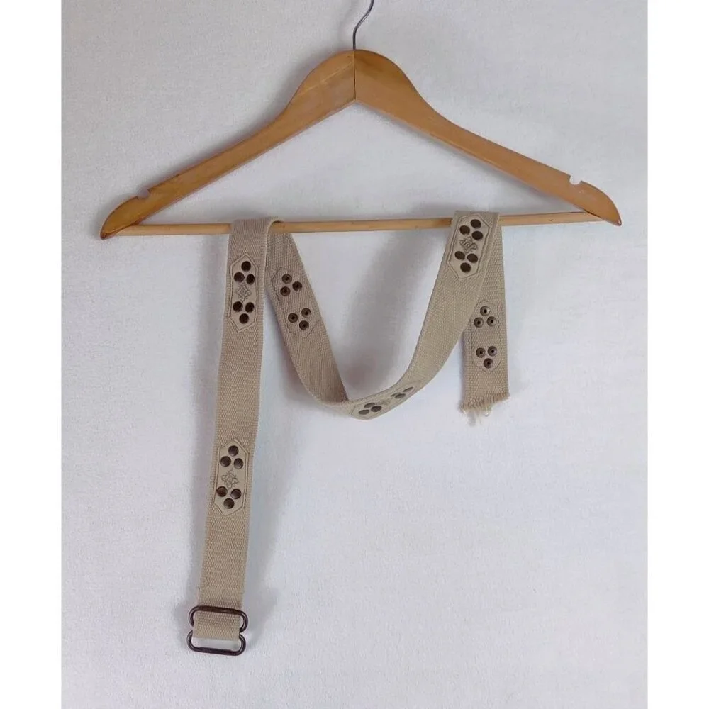 Canvas Belt Tan Brass Studs Buckle Boho Renaissance Adjustable Cottage Hippie